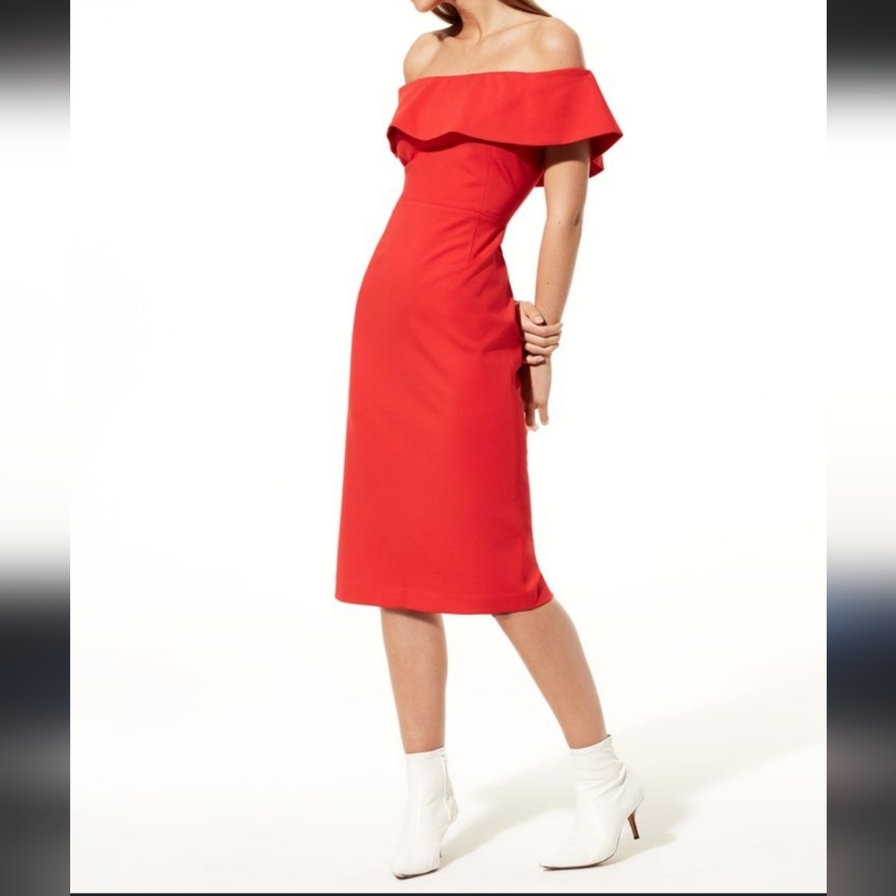 Babaton Aritzia Ruslan Off shoulder dress in red orange size 00